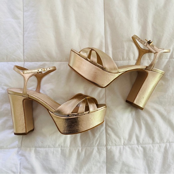SCHUTZ Keefa Platform Sandals Platina Gold Metallic - Picture 4 of 14